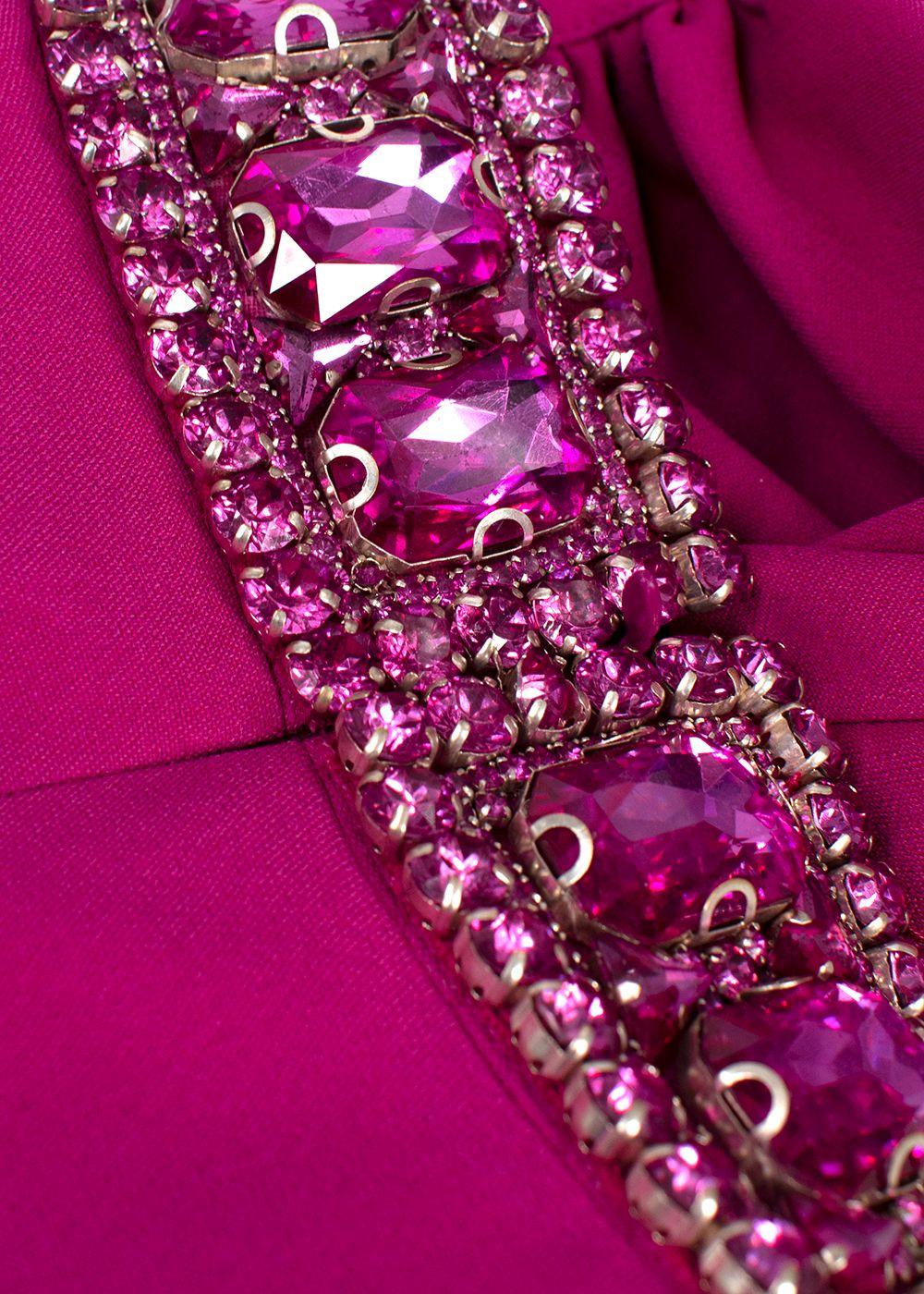 Andrew GN Fuchsia Crystal Embellished Neck Mini Dress