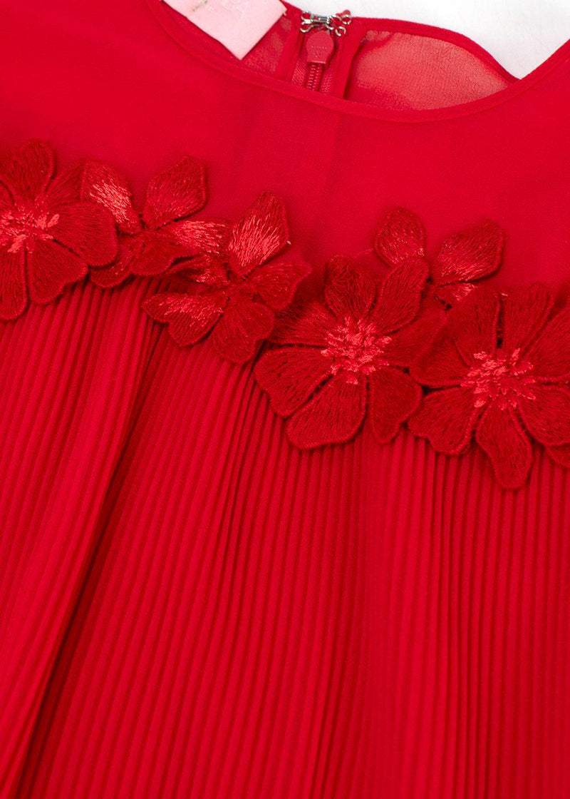 Giamba Red Floral Embroidered Pleated Blouse