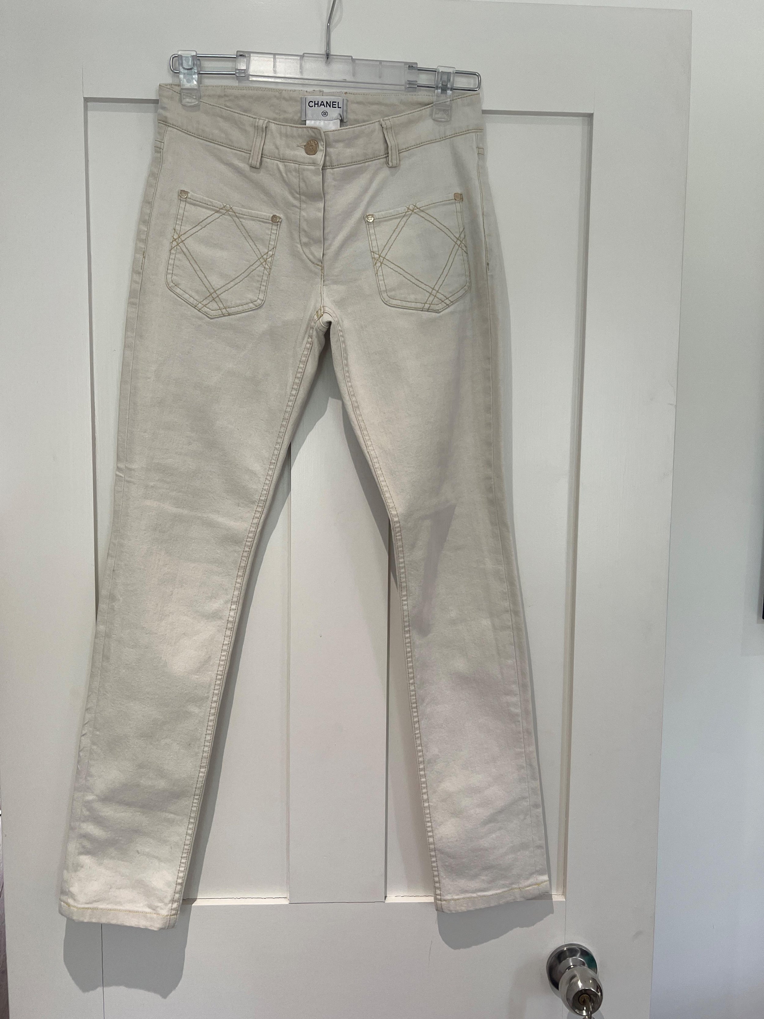 White Pocket Detail Straight Leg Jeans