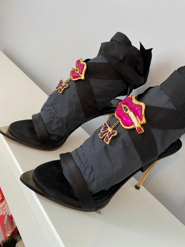 DSquared2 Satin Jeweled Sandals with Lips Applique