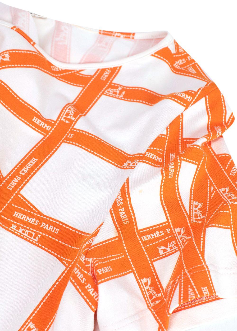 Hermes Orange & White Bolduc Ribbon Print T-shirt