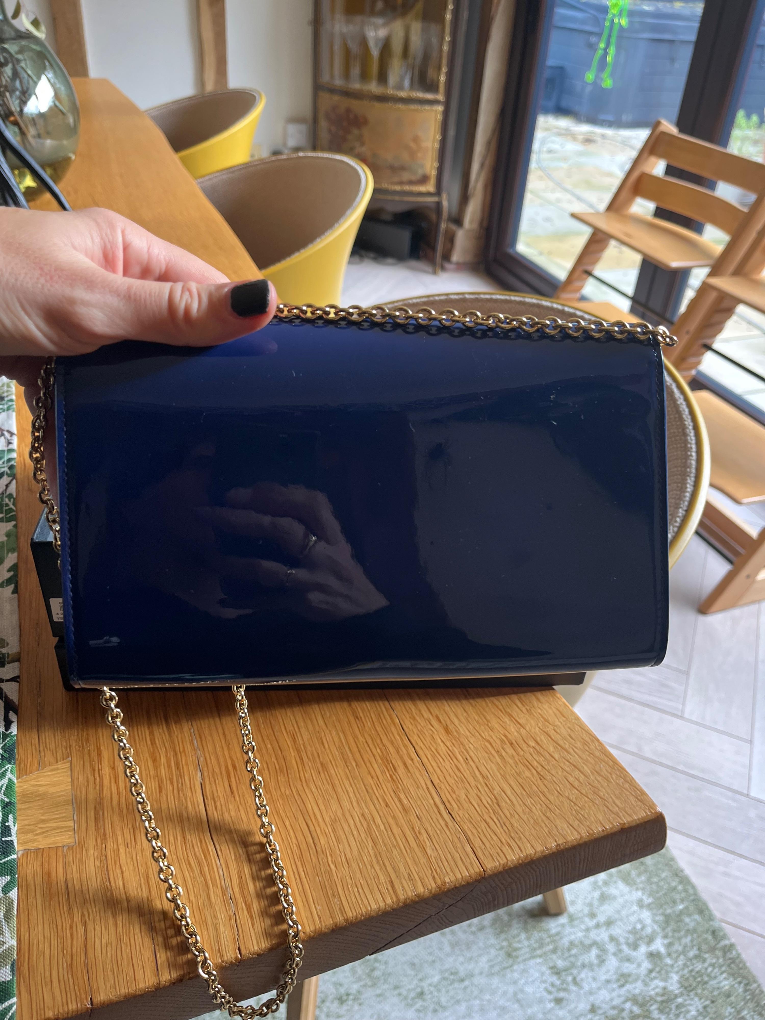 Saint Laurent Blue Patent Leather Belle du Jour Clutch Bag