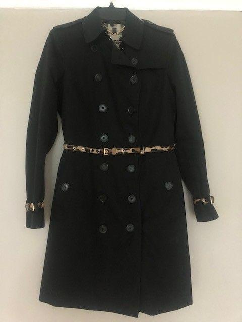 black cotton gabardine short trench coat