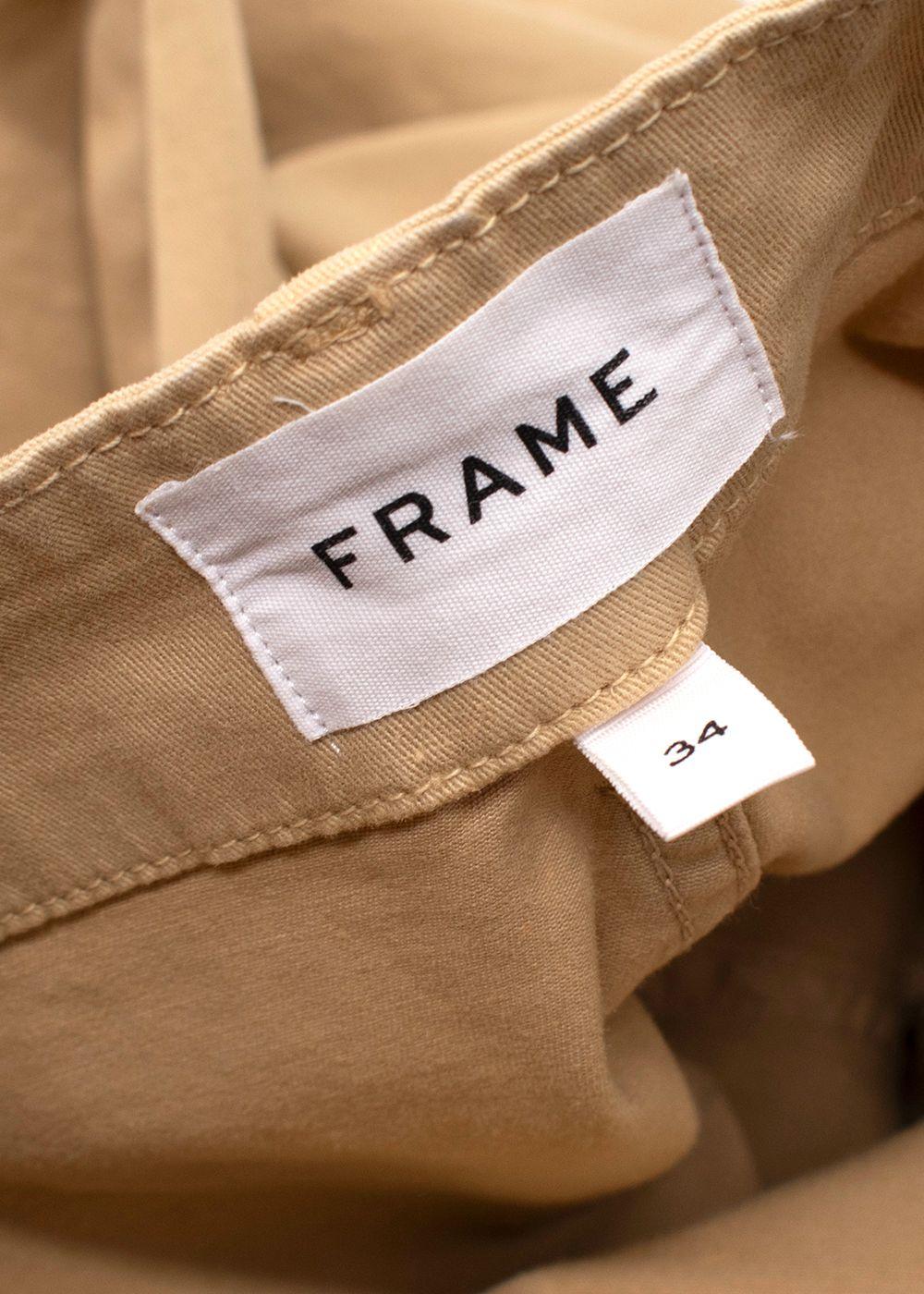 Frame Beige High Rise Cropped Twill Cargo Trousers