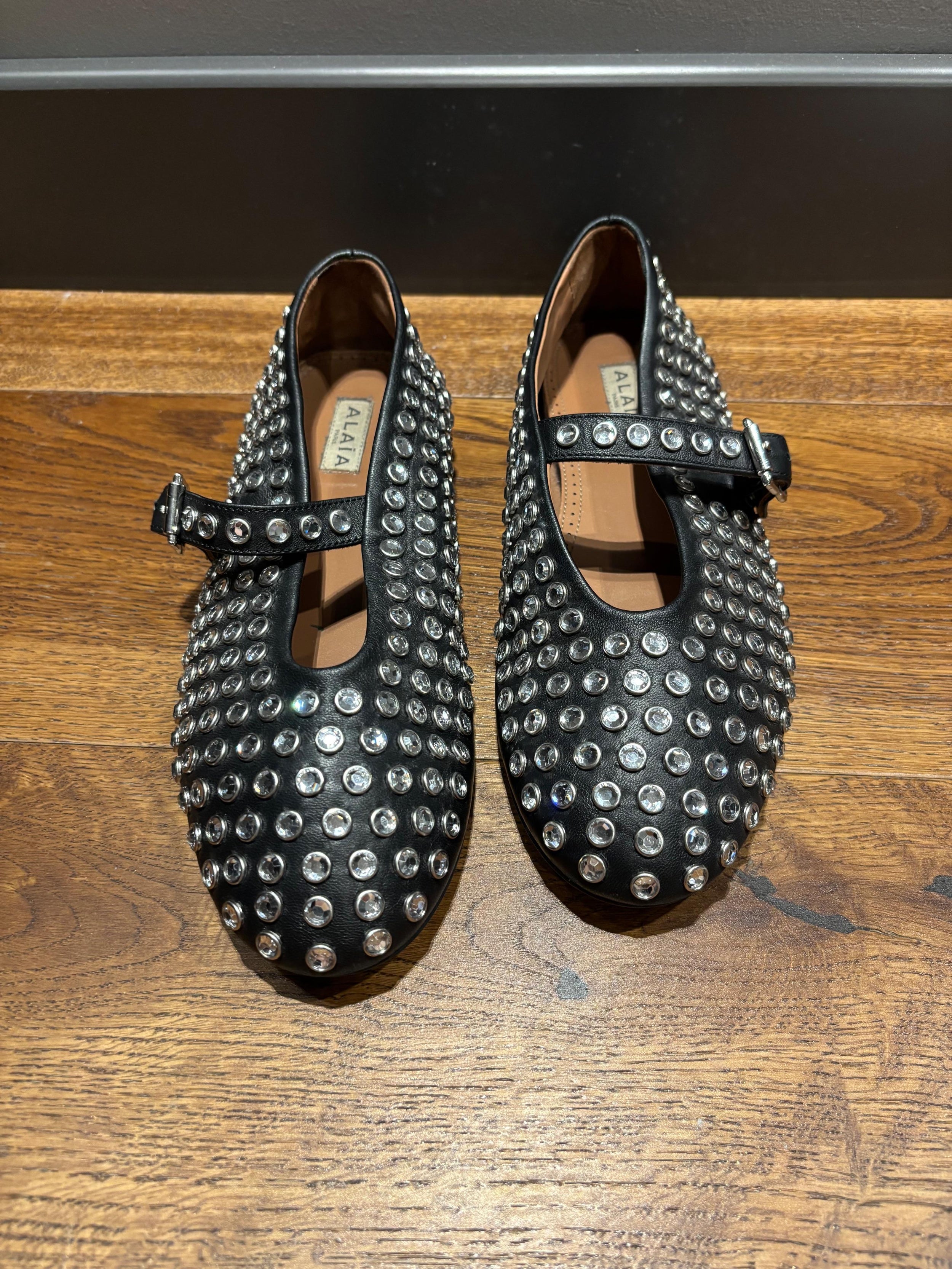 Alaia Embellished Black Ballet Flats