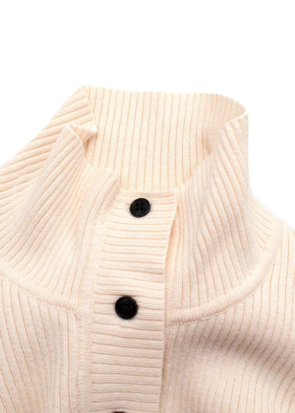 Ganni Cream Ribbed Melange Polo Knit Top