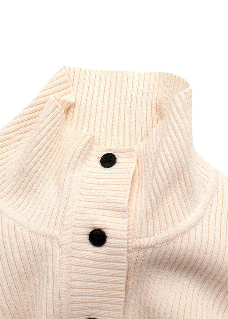 Ganni Cream Ribbed Melange Polo Knit Top