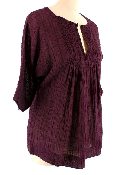 Masscob Burgundy Short Sleeve Sheer Blouse