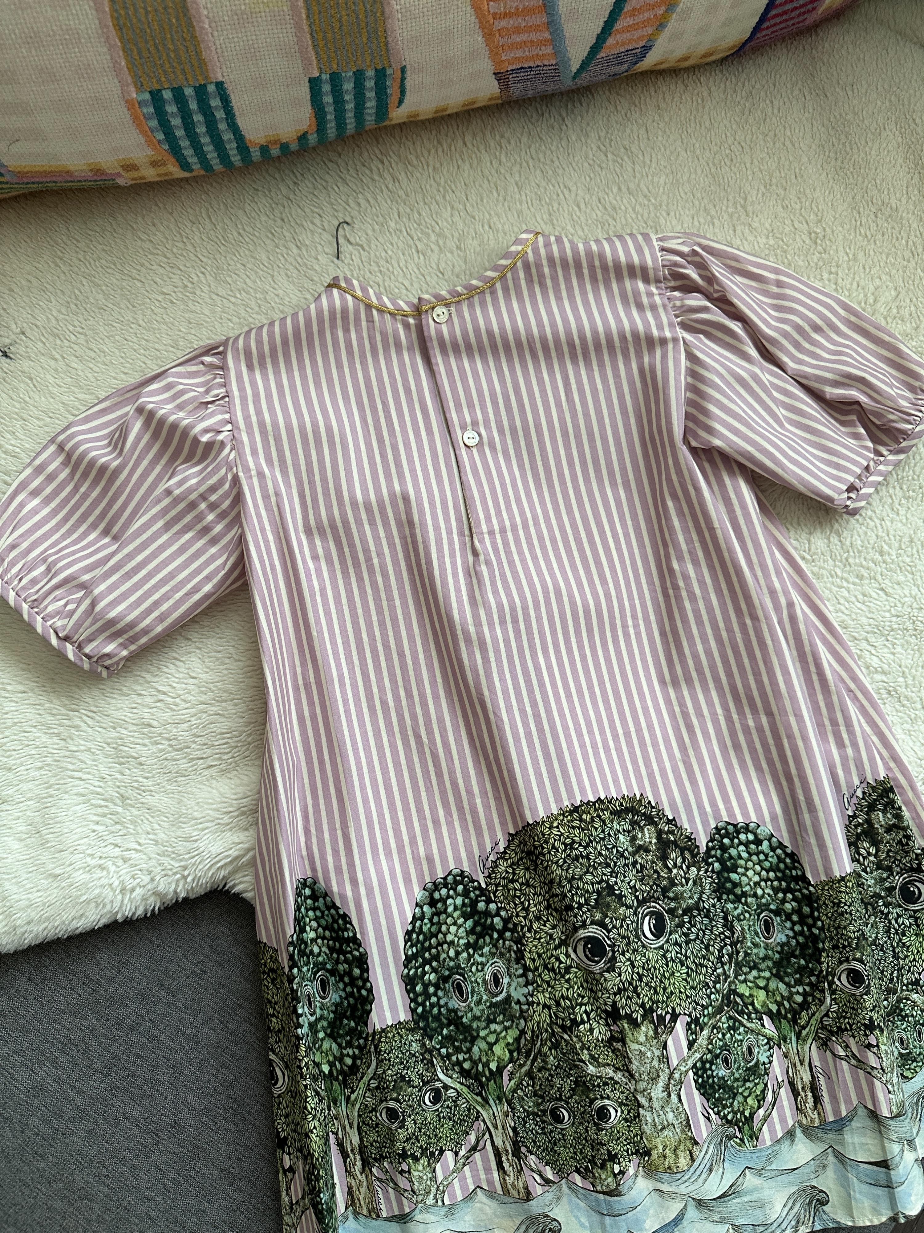 Gucci Red Striped Dress with Tree Print