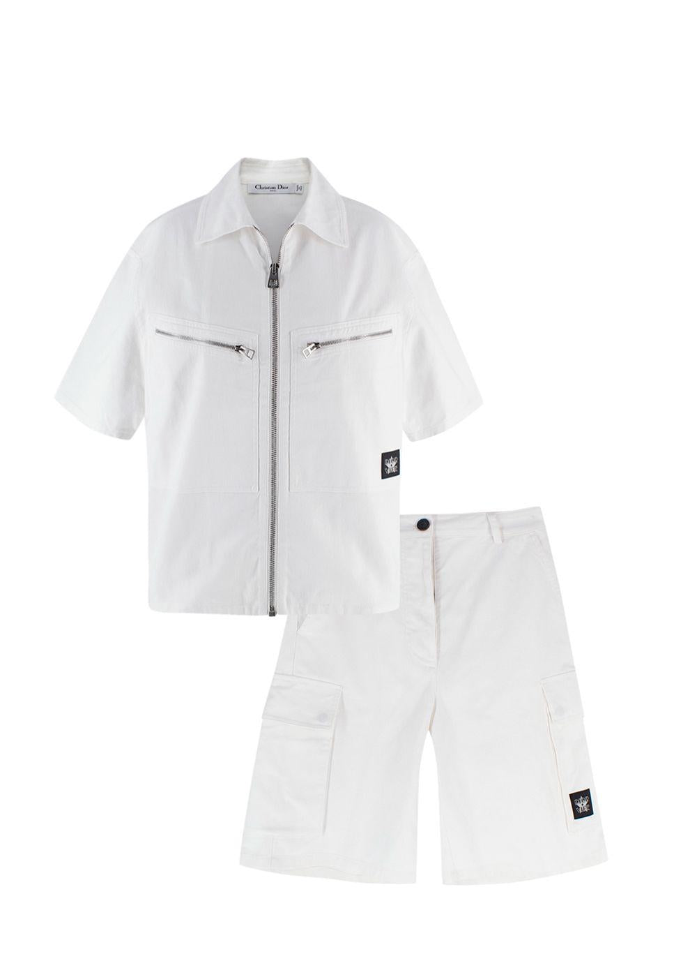 Dior White Denim Zip Shirt and Jorts Set