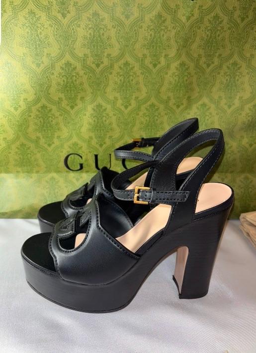 Black Leather GG Sandals