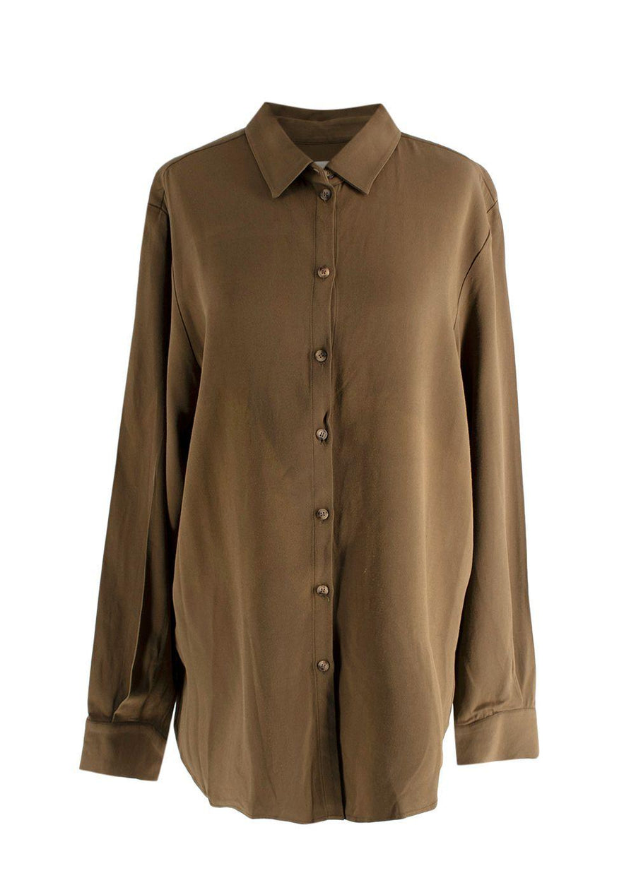 Asceno Green Khaki London Oversized Crepe Shirt