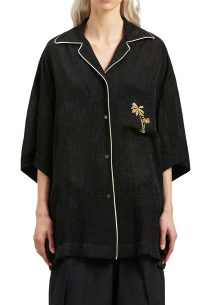 Palm Angels Black Soiree Logo Embroidered Bowling Shirt
