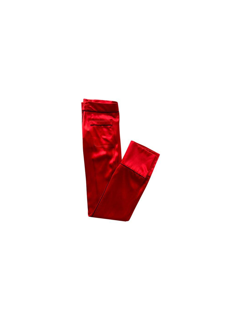 Red Silk Pants with Contrast Piping