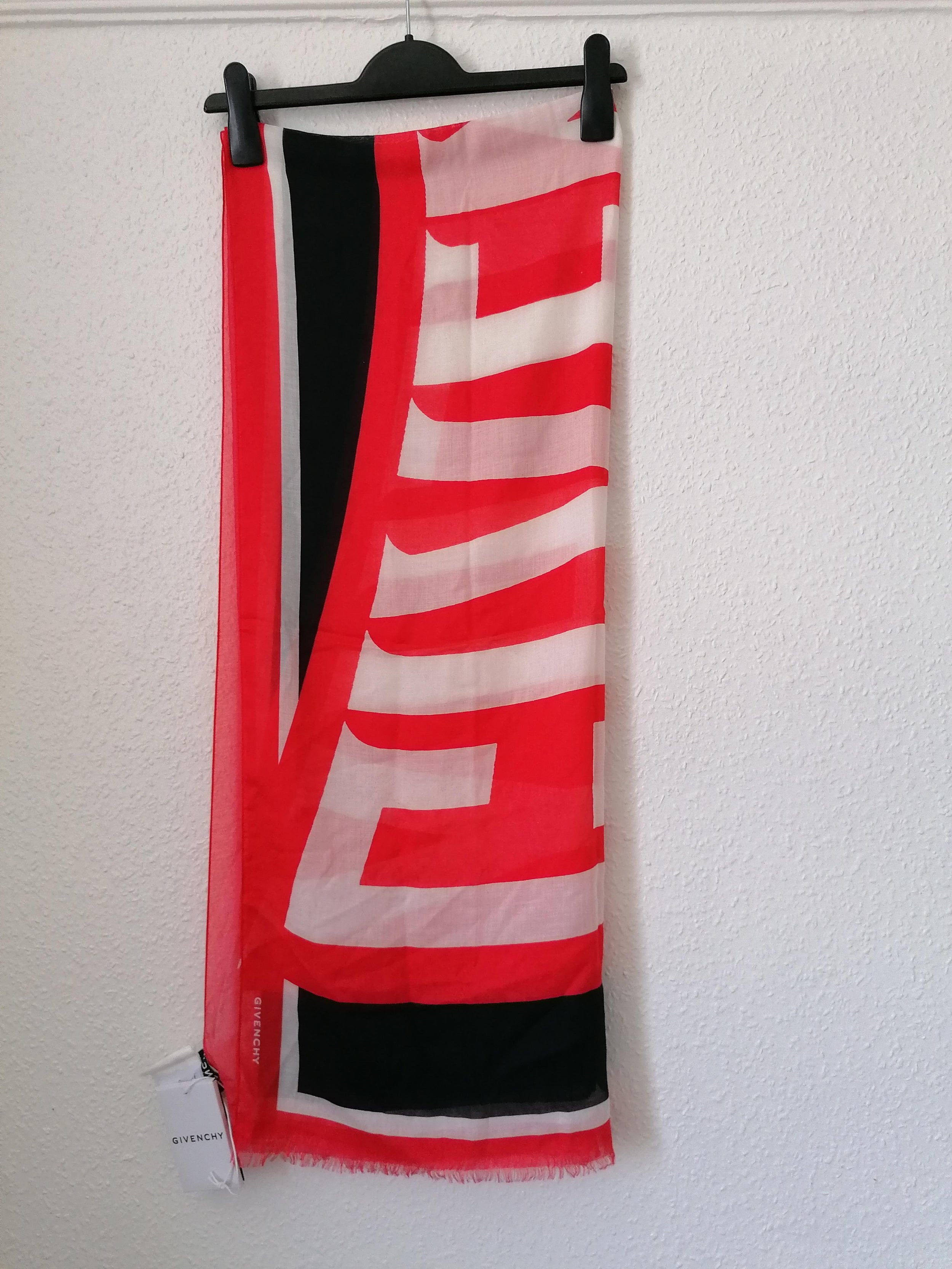 Black, white & red logo shawl