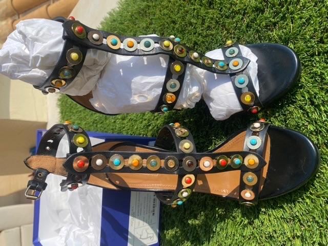 Black leather Byzantine Gladiator heeled sandals