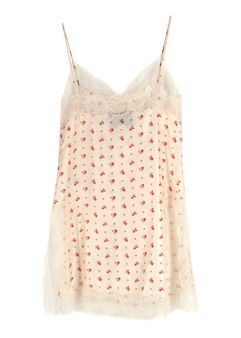Gucci Rose Print Silk Lace Trimmed Cami Top