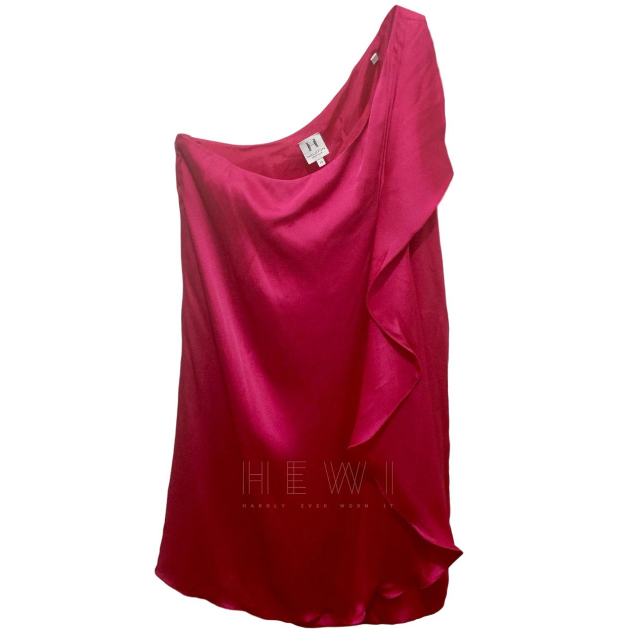 Halston Pink Silk One Shoulder Dress