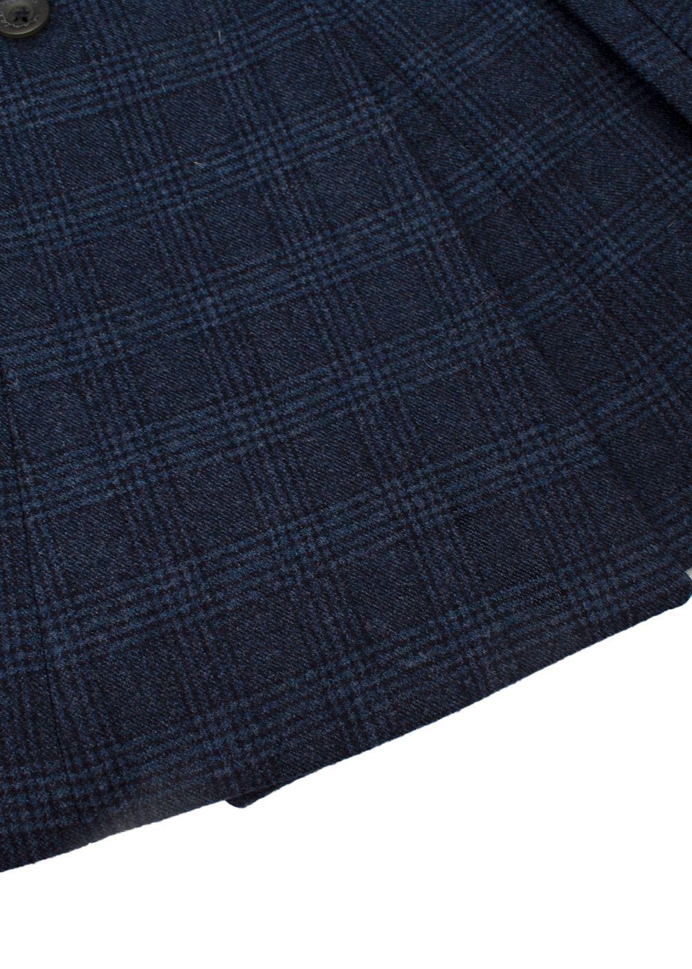 Double-Breasted Blue Checked Cape With Fur Collar