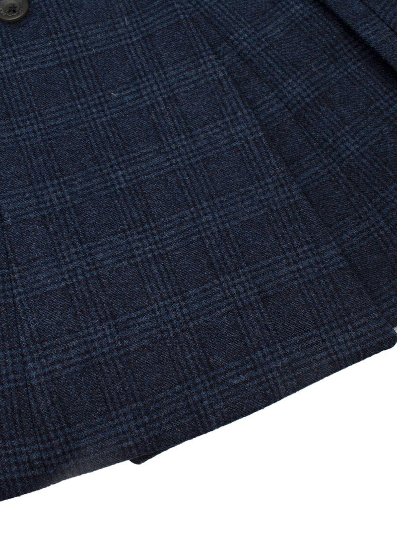Double-Breasted Blue Checked Cape With Fur Collar