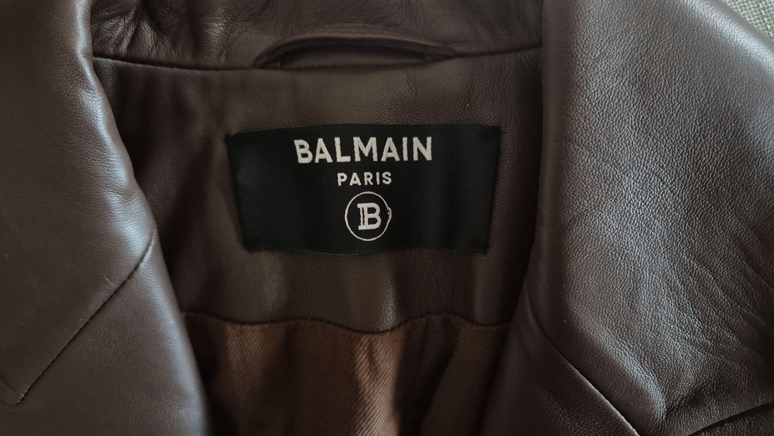 Balmain Brown Ruched Leather Blazer