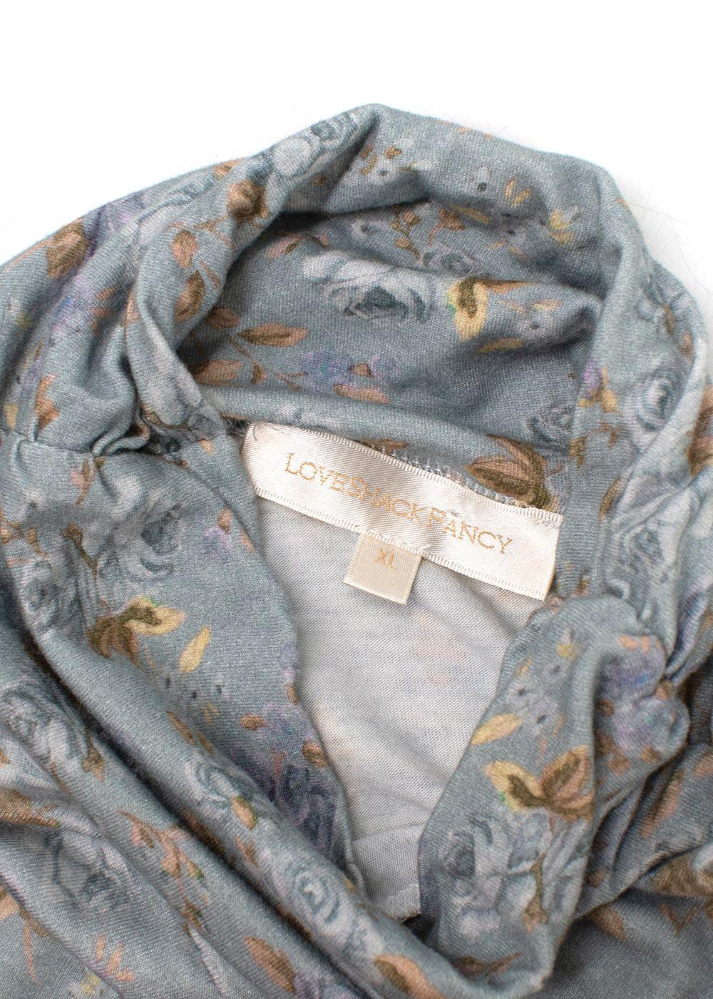 Love Shack Fancy Blue Floral Vienna Roll Neck Top
