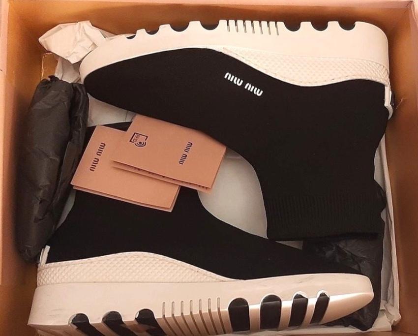 Miu Miu Black & White Knit Sock Ankle Boots