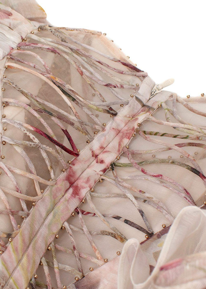 Zimmermann Dancer Ruffled Bead-Embellished Floral-Print Linen And Silk-Blend Organza Mini Dress