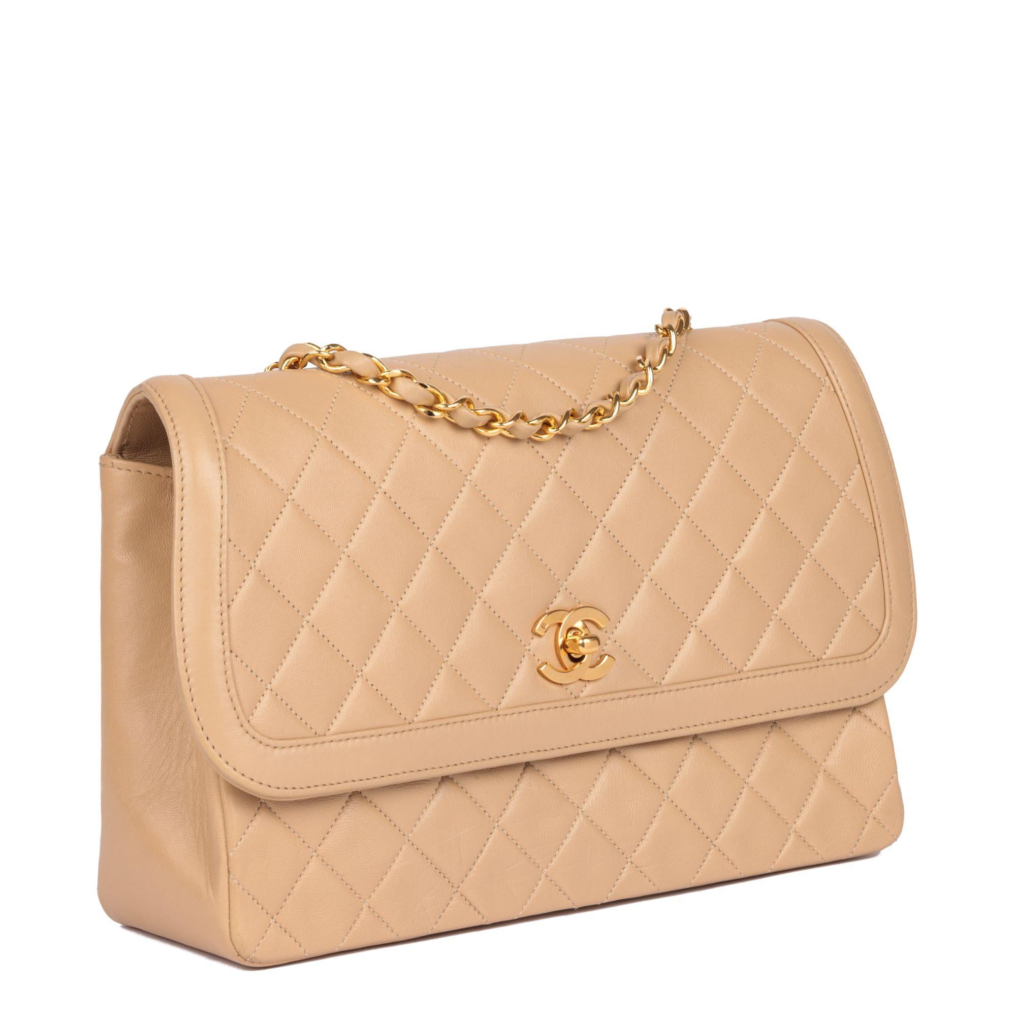 Beige Vintage Quilted Leather Flap Bag & Waller