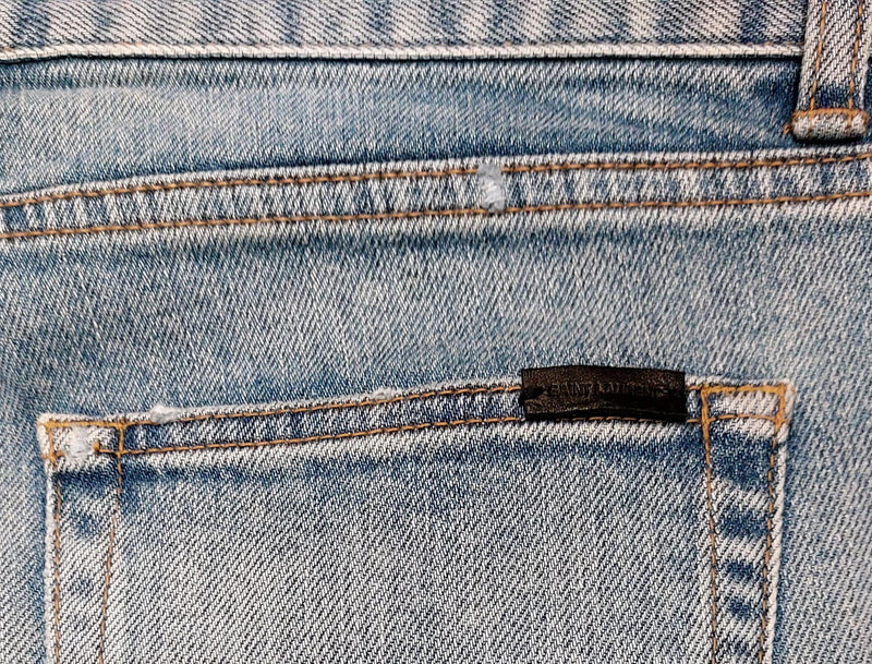 Saint Laurent Washed Denim Distressed Skinny Jeans