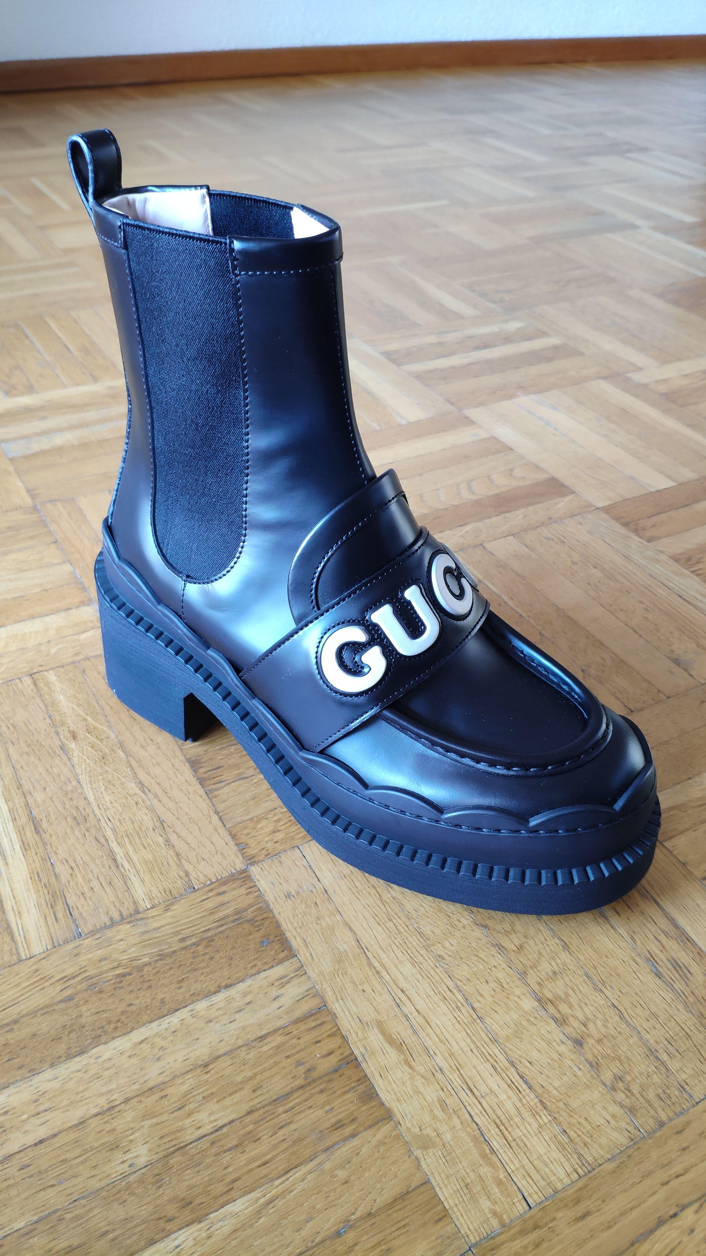 Gucci Black Logo Platform Leather Boots
