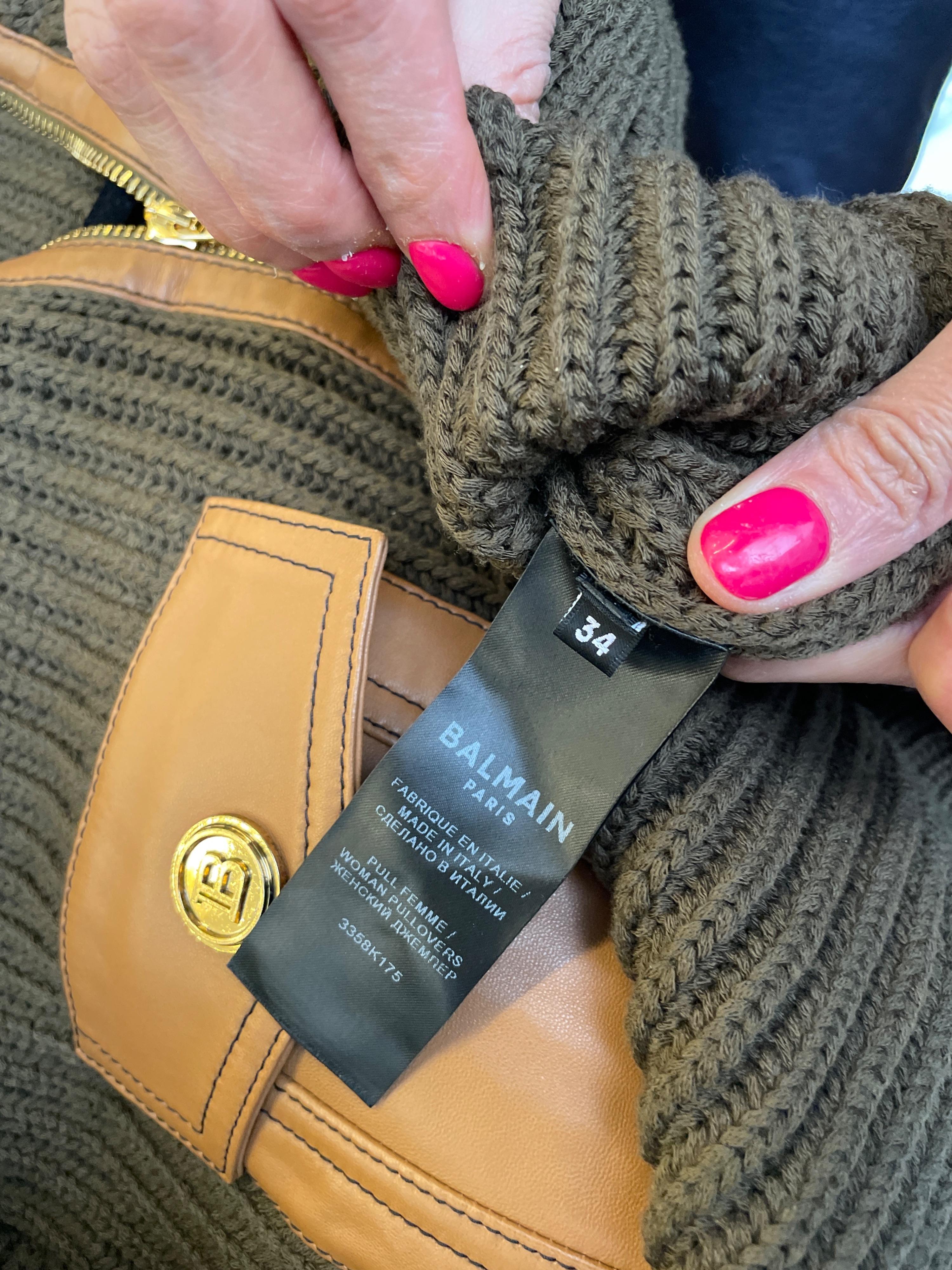 Khaki Ribbed Funnel Neck Sweater