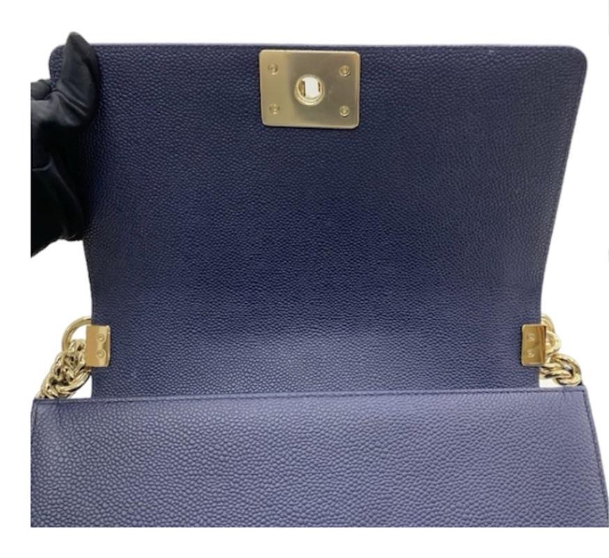 Chanel Navy Caviar Leather Medium Boy Bag
