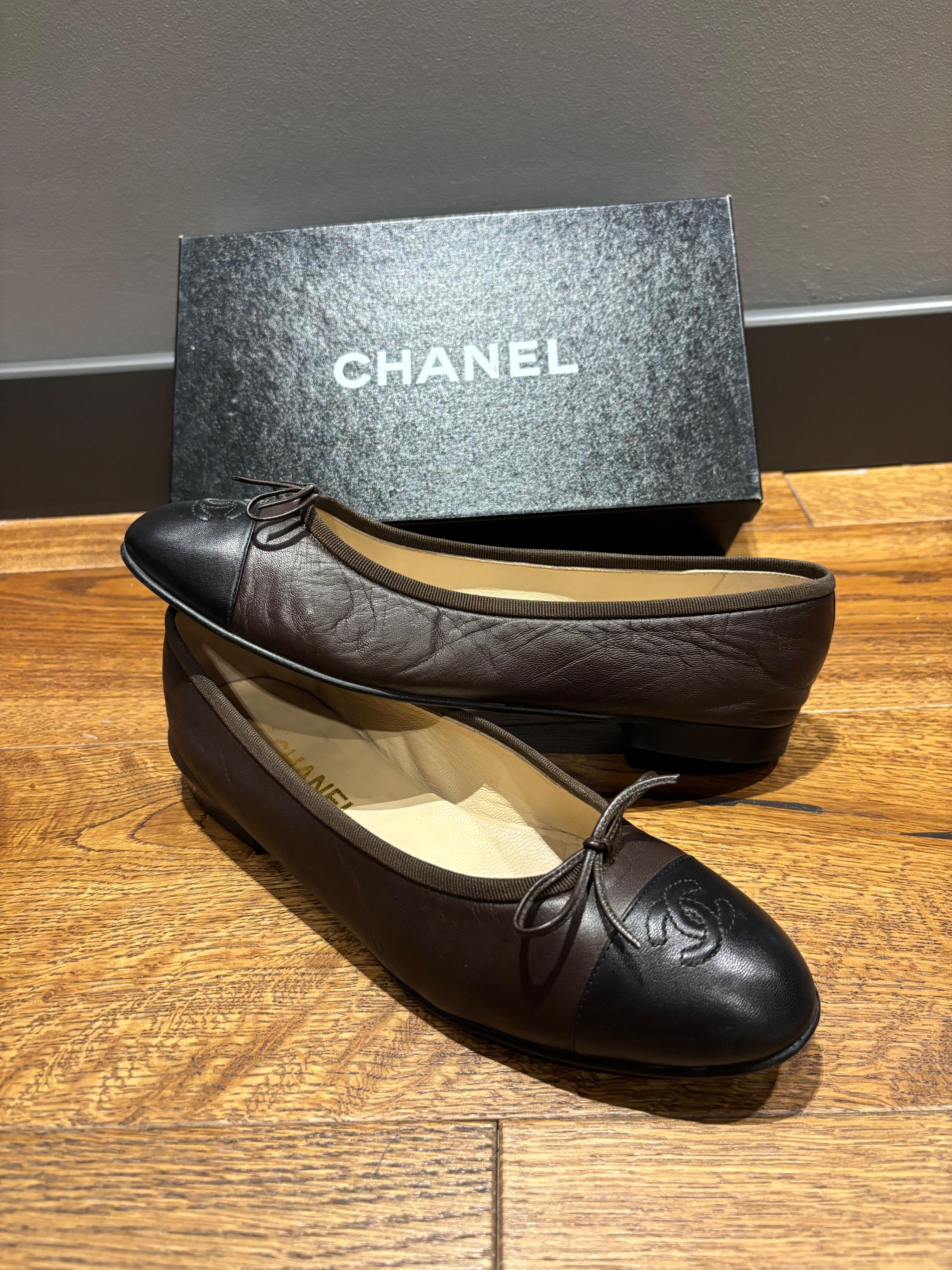 Chanel Black Leather Ballet Flats