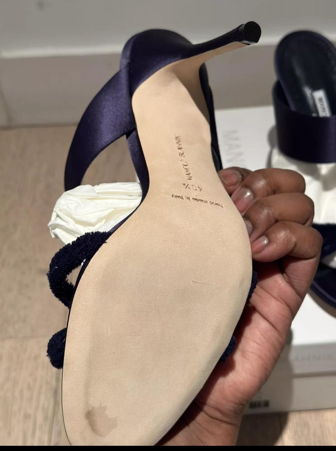 Manolo Blahnik Navy Guey Open Toe Mules