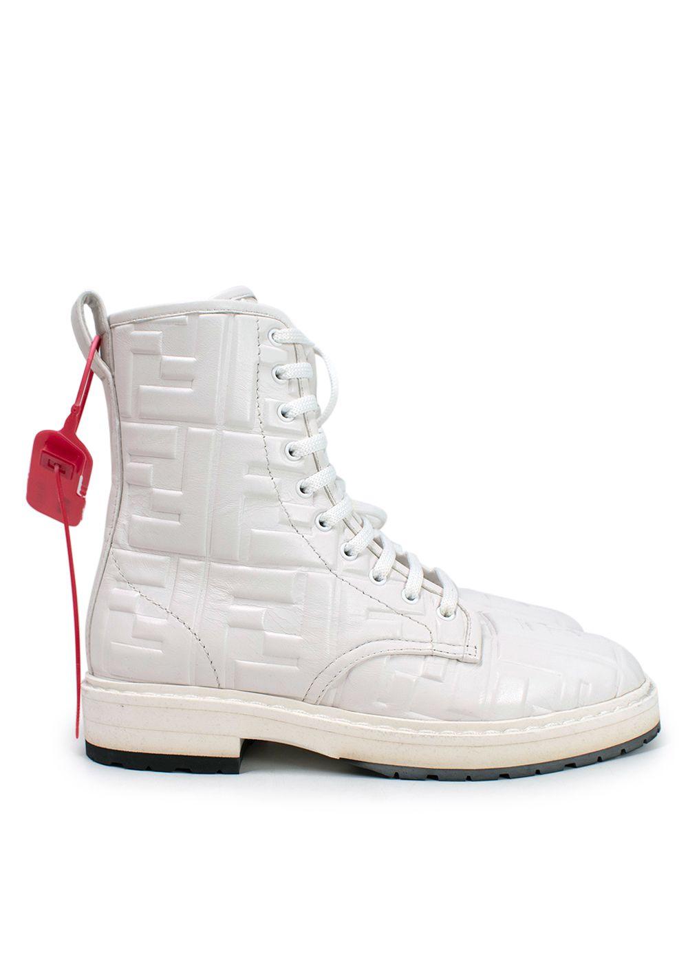 Fendi White Nappa FF Embossed Biker Boots