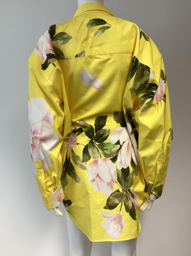 Valentino Yellow Floral Print Mini Shirt Dress