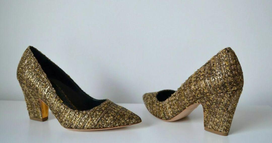 Rupert Sanderson Gold Tweed Heels