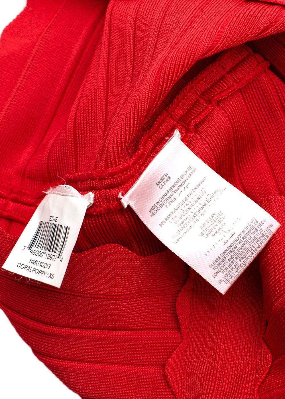 Red Stretch Knit Bandage Skirt with Scalloped Hem