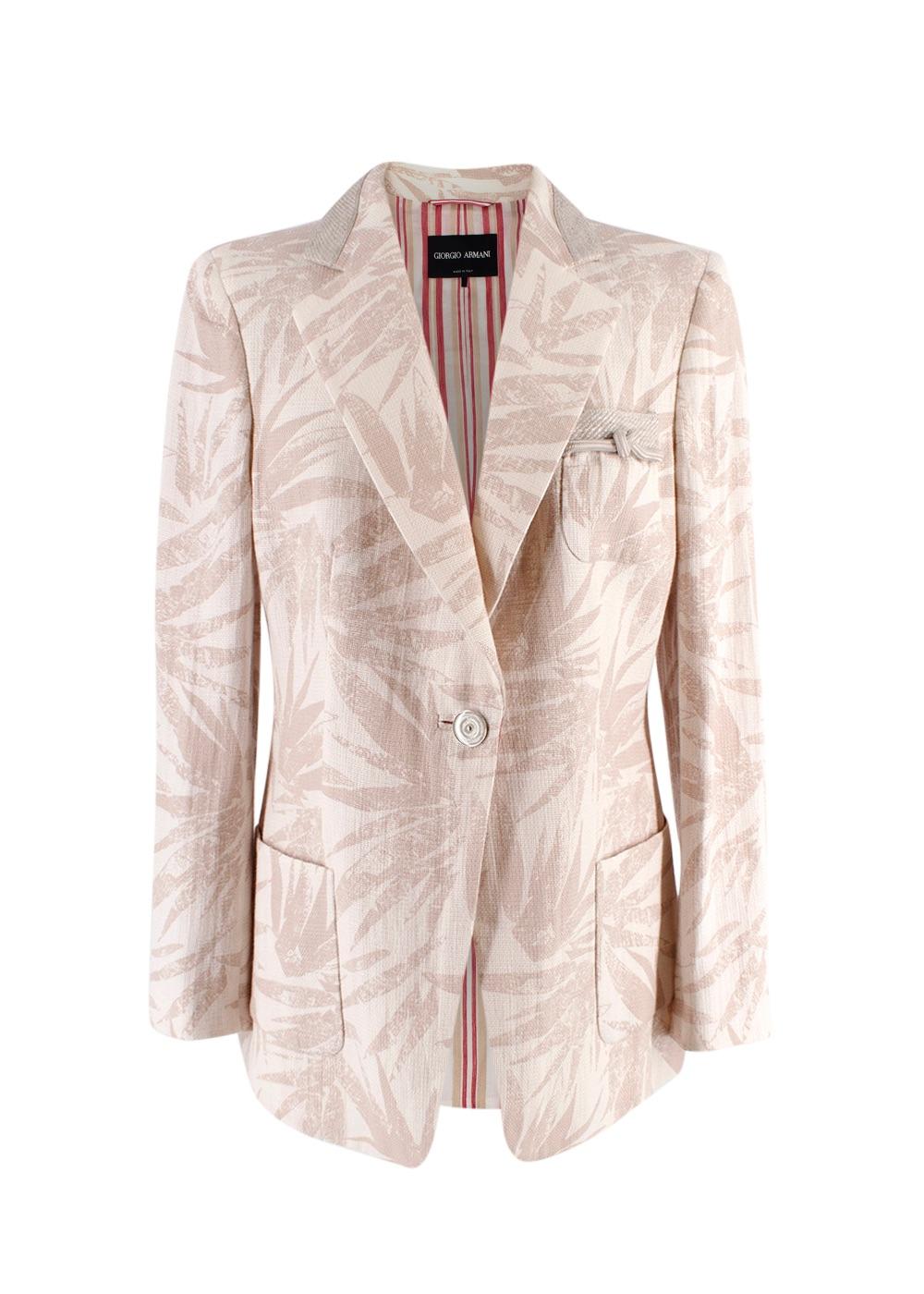 Giorgio Armani Beige Palm Print Gauze Blazer