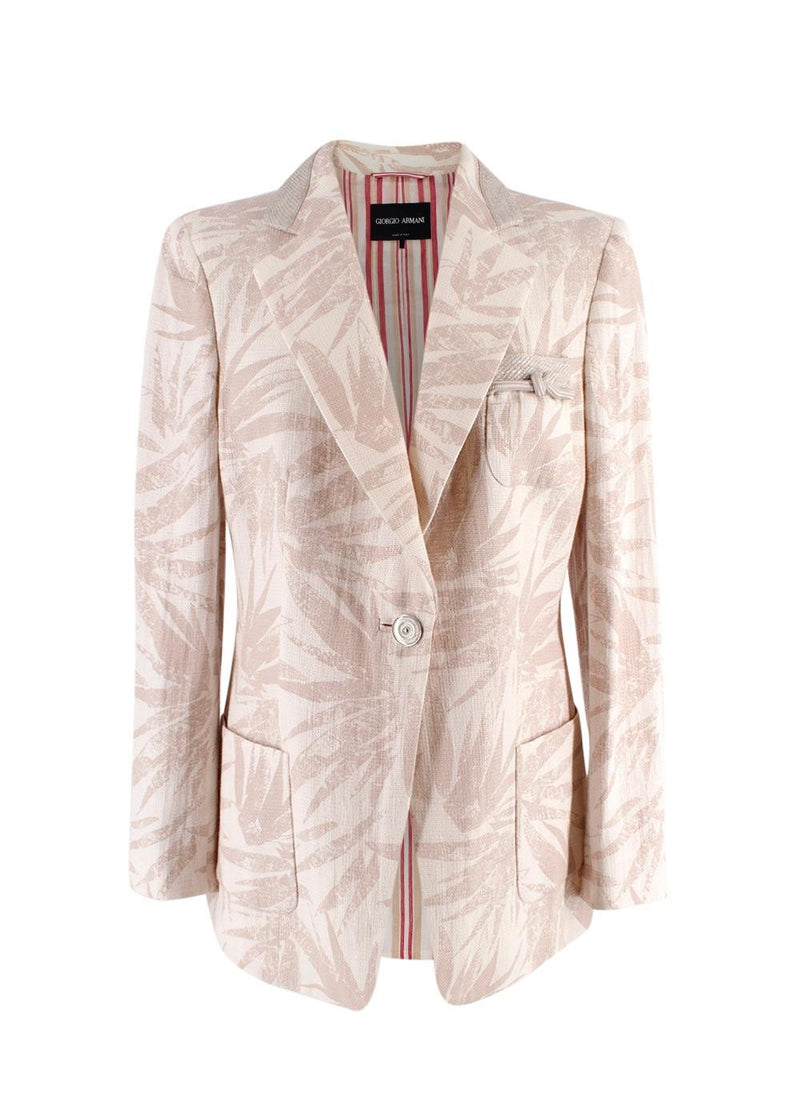 Giorgio Armani Beige Palm Print Gauze Blazer