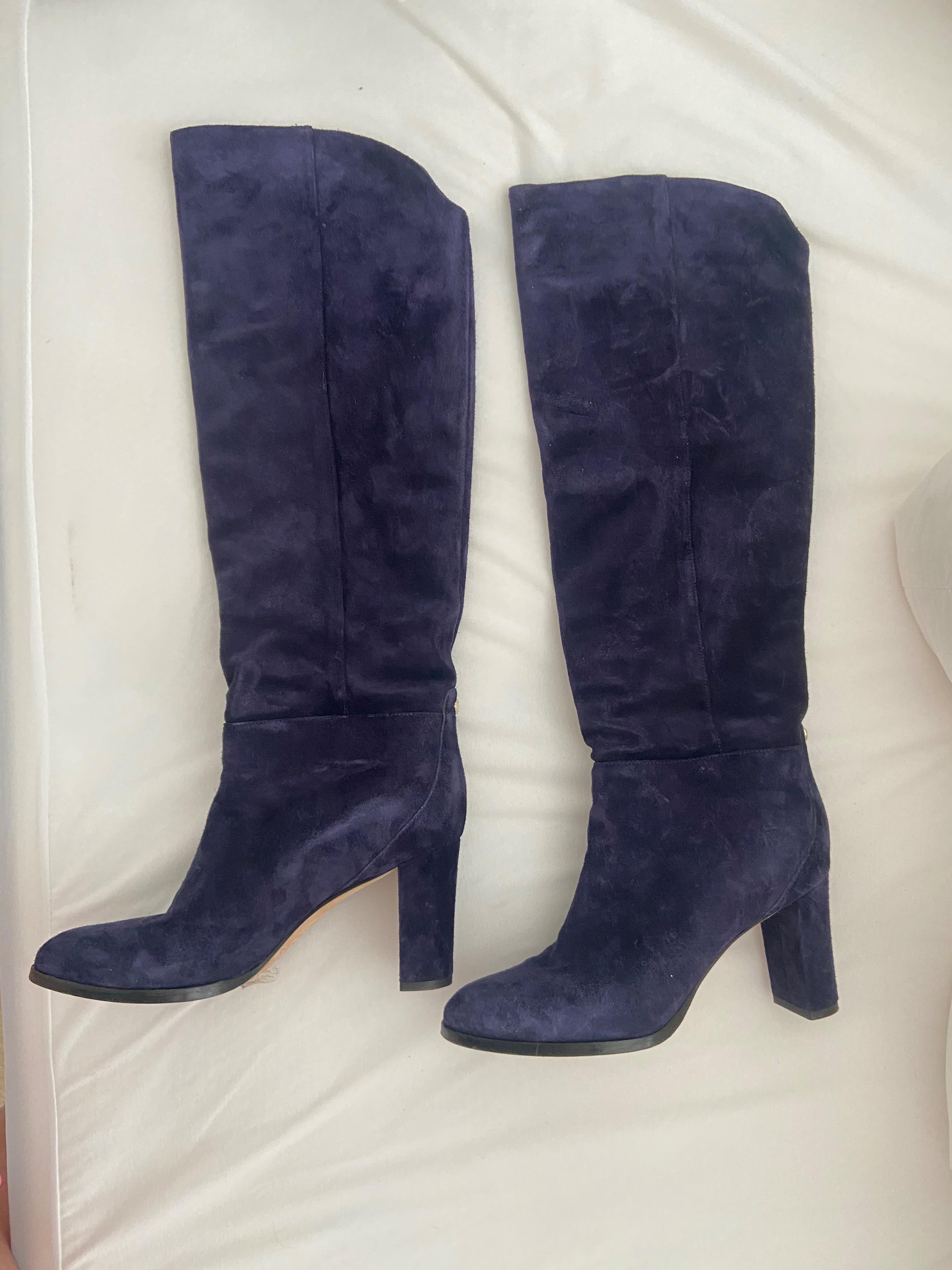 Navy Blue Suede Madalie Long Heeled Boots