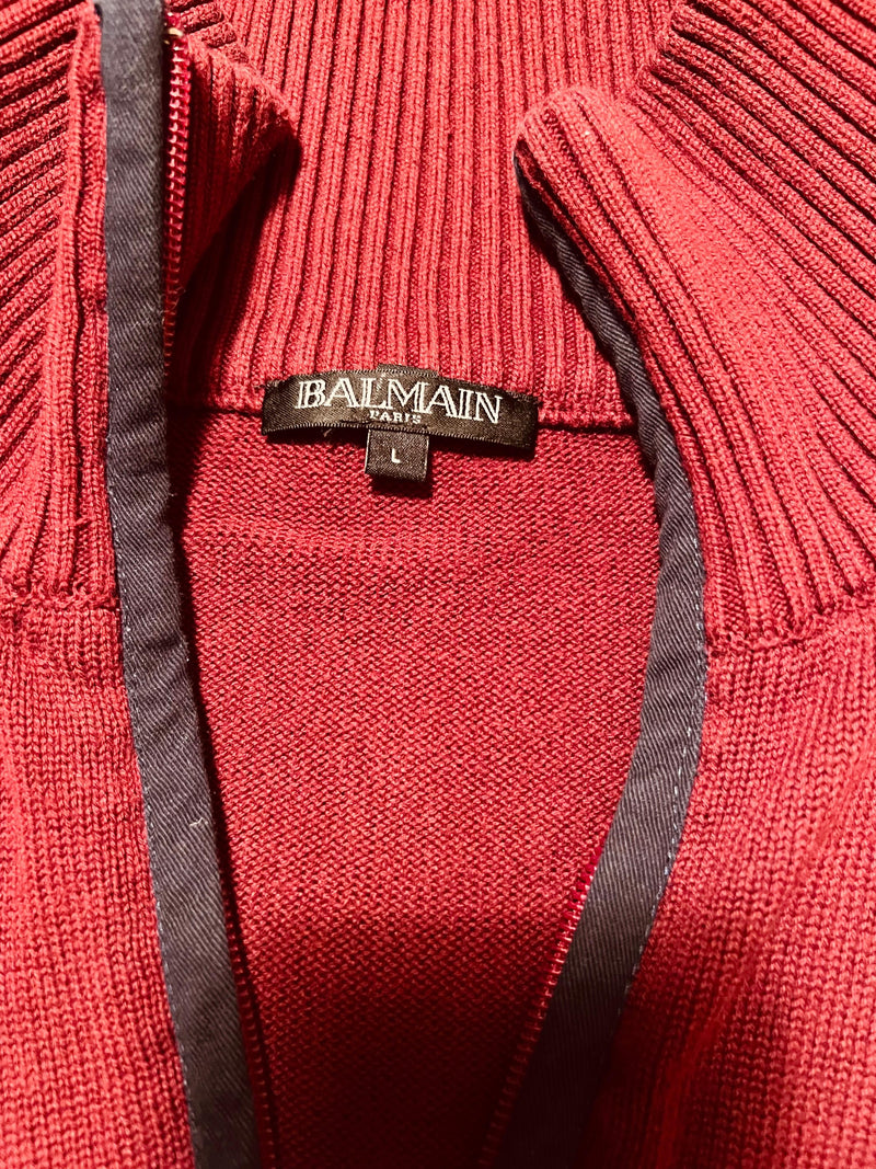 Crest Detail Red Quarter Zip Jumper