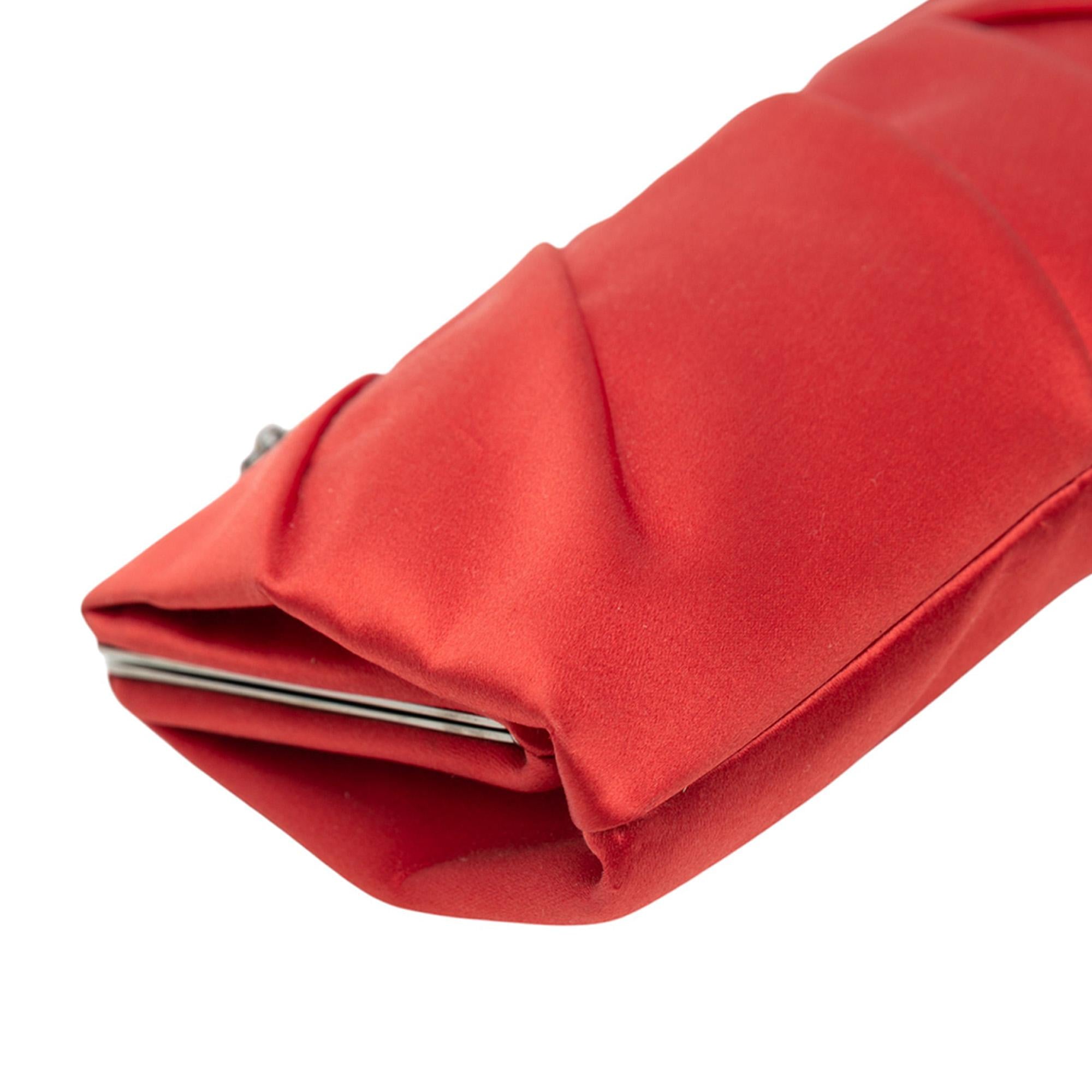 Valentino Red Satin Pleated Chain Evening Clutch