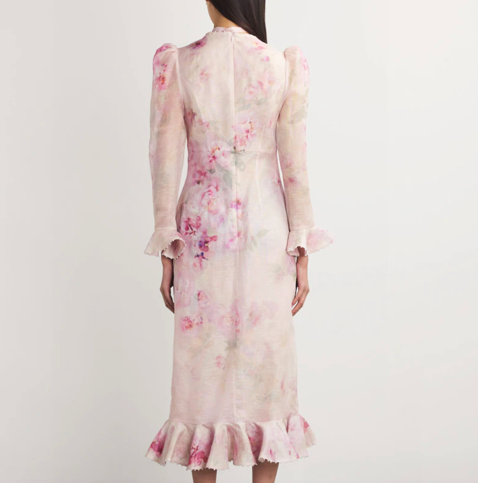 Zimmermann Linen-Silk Floral-Embellished Midi Dress