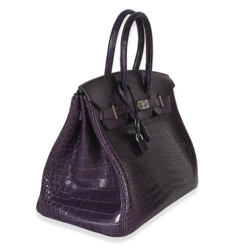 Hermès  Matte Niloticus Amethyst Crocodile Birkin 35 PHW