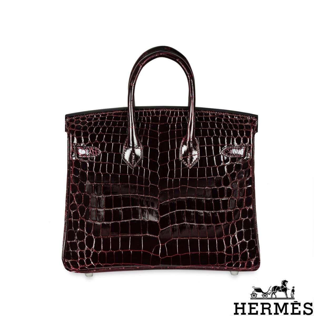Hermes Birkin 25 in Bordeaux Shiny Niloticus Crocodile with Palladium Hardware