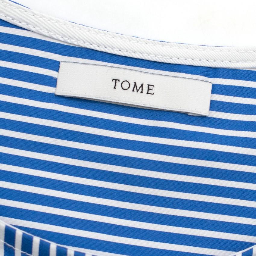 Tome Blue Pinstriped Long sleeve Top with Back Opening
