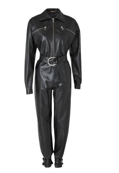 Dodo Bar Or Black Leather Barbara Belted Jumpsuit