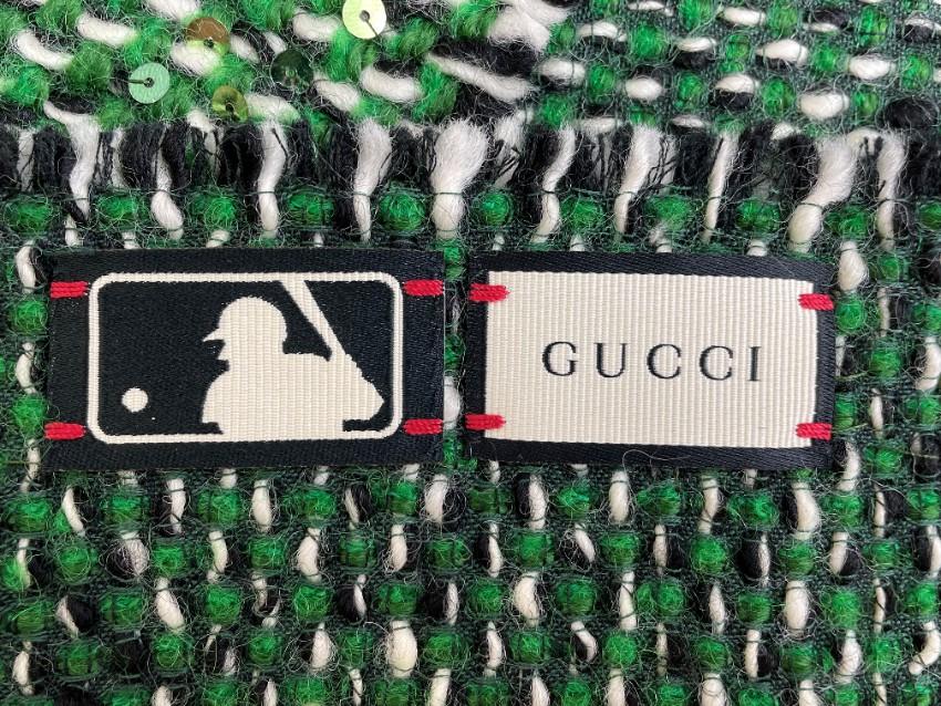 Gucci LA Patch Embellished Green Melange Wool Blend Scarf